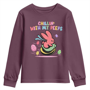 Easter Day Youth Sweatshirt Chillin With My Peeps Bunnies TS10 Maroon Print Your Wear