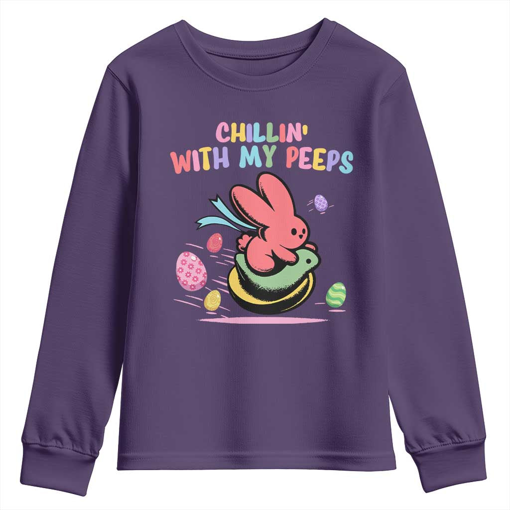 Easter Day Youth Sweatshirt Chillin With My Peeps Bunnies TS10 Purple Print Your Wear