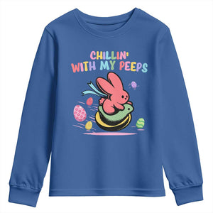 Easter Day Youth Sweatshirt Chillin With My Peeps Bunnies TS10 Royal Blue Print Your Wear