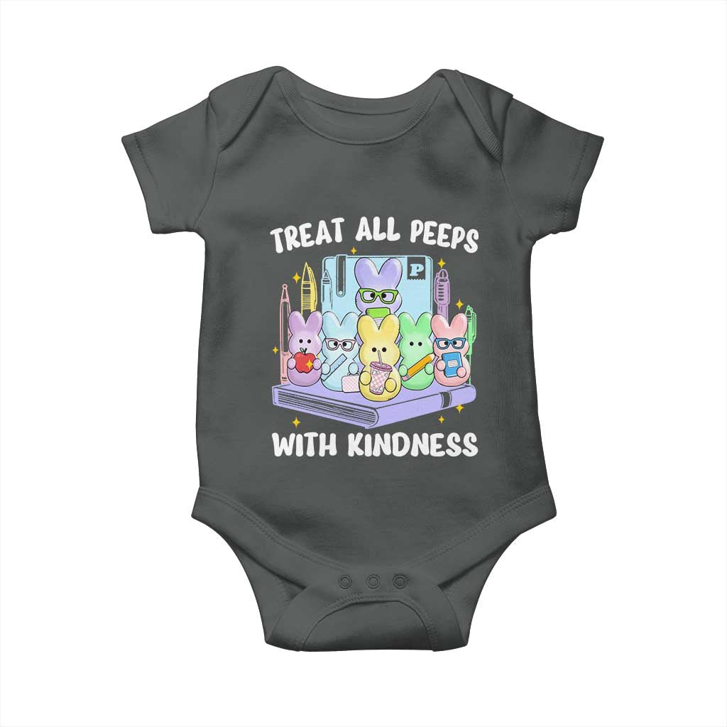 Teachers Easter Baby Onesie Treat All Peeps With Kindness TS10 Dark Heather Print Your Wear