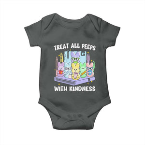 Teachers Easter Baby Onesie Treat All Peeps With Kindness TS10 Dark Heather Print Your Wear