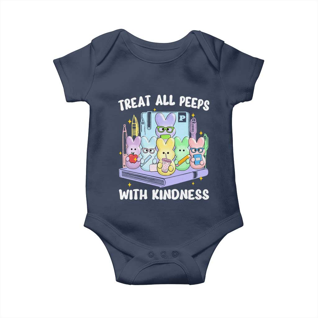 Teachers Easter Baby Onesie Treat All Peeps With Kindness TS10 Navy Print Your Wear