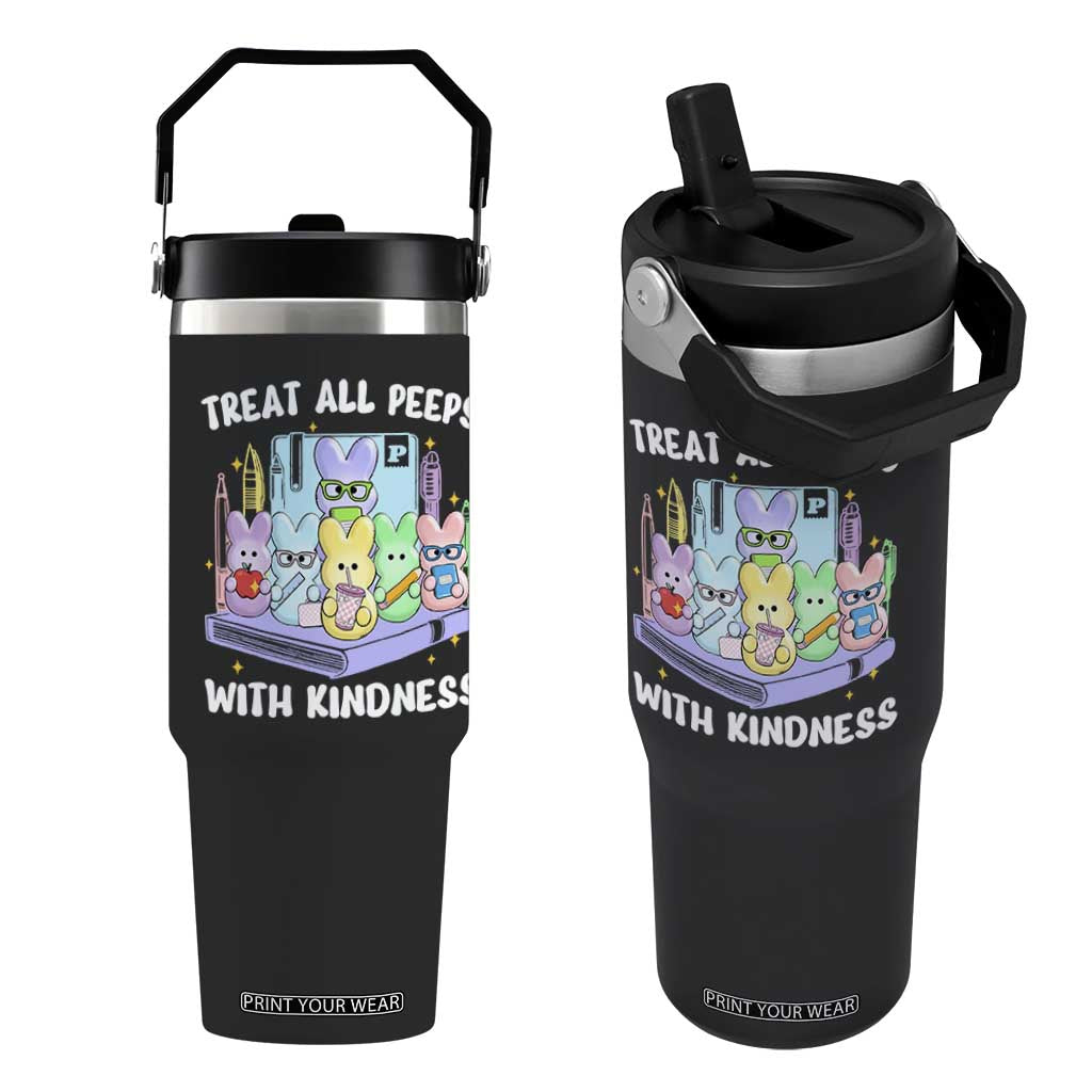 Teachers Easter Flip Straw Tumbler Treat All Peeps With Kindness TS10 One Size: 30 oz Black Print Your Wear