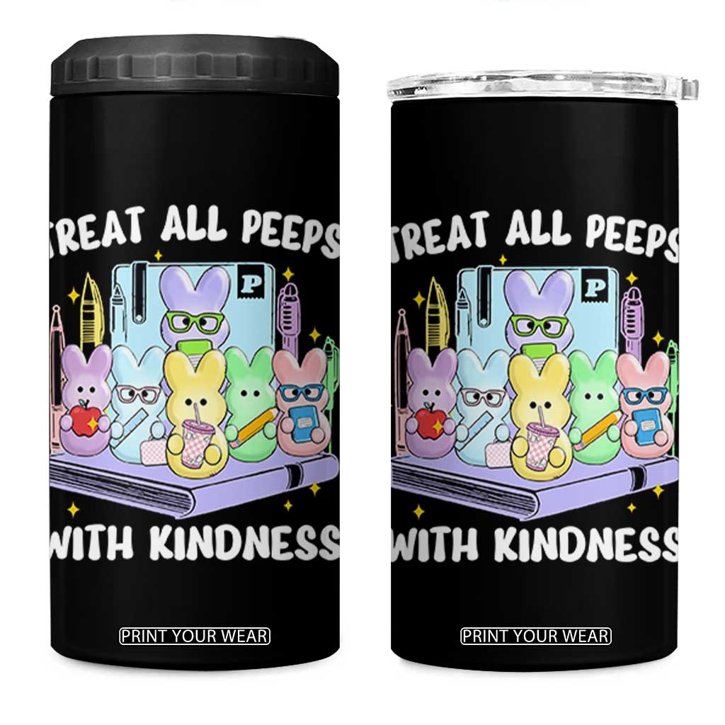 Teachers Easter 4 in 1 Can Cooler Tumbler Treat All Peeps With Kindness TS10 One Size: 16 oz Black Print Your Wear