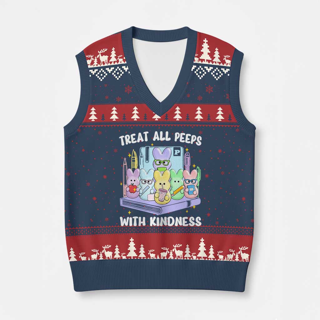 Teachers Easter V-Neck Knit Sweater Vest Treat All Peeps With Kindness TS10 Navy Red Print Your Wear