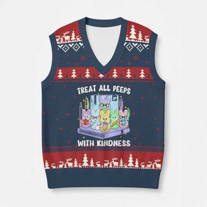 Teachers Easter V-Neck Knit Sweater Vest Treat All Peeps With Kindness TS10 Navy Red Print Your Wear