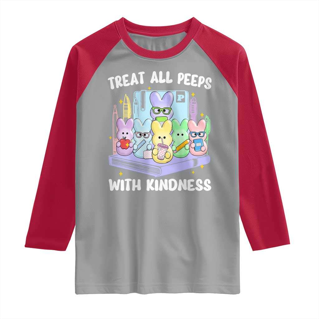 Teachers Easter Raglan Shirt Treat All Peeps With Kindness TS10 Sport Gray Red Print Your Wear