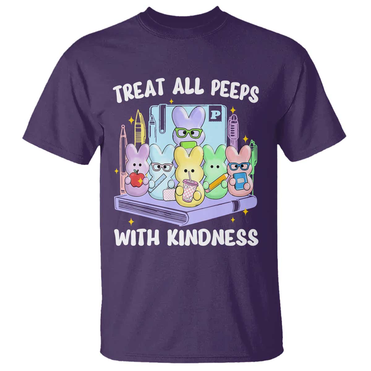 Teachers Easter T Shirt Treat All Peeps With Kindness TS10 Purple Print Your Wear