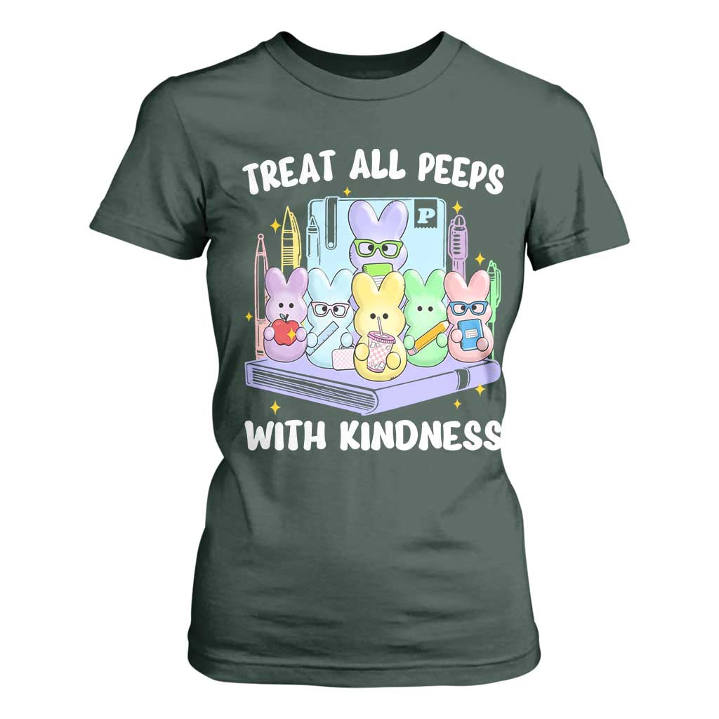 Teachers Easter T Shirt For Women Treat All Peeps With Kindness TS10 Dark Forest Green Print Your Wear