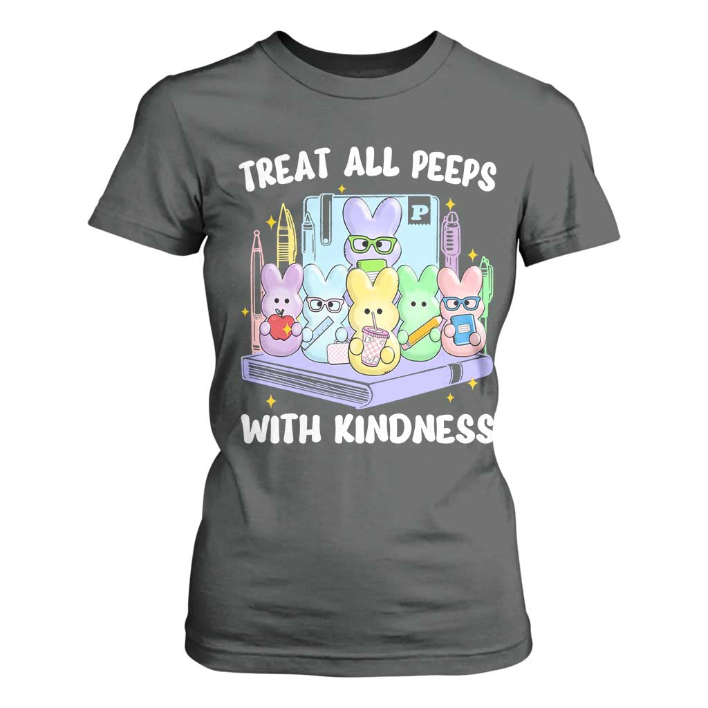 Teachers Easter T Shirt For Women Treat All Peeps With Kindness TS10 Dark Heather Print Your Wear