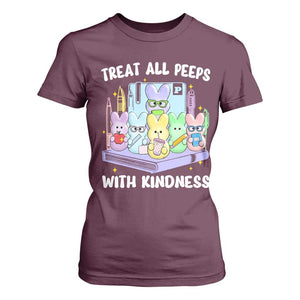 Teachers Easter T Shirt For Women Treat All Peeps With Kindness TS10 Maroon Print Your Wear