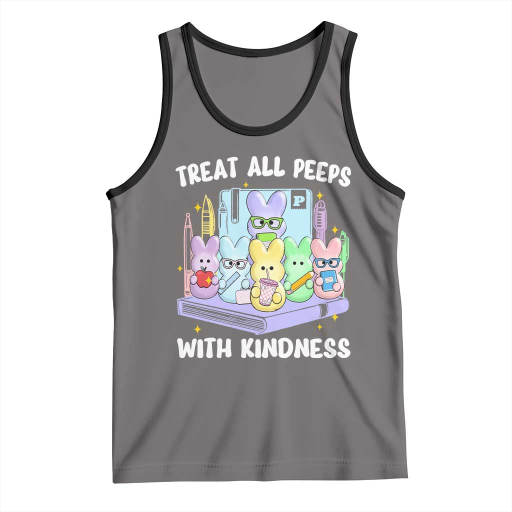 Teachers Easter Tank Top Treat All Peeps With Kindness TS10 Deep Heather Black Print Your Wear