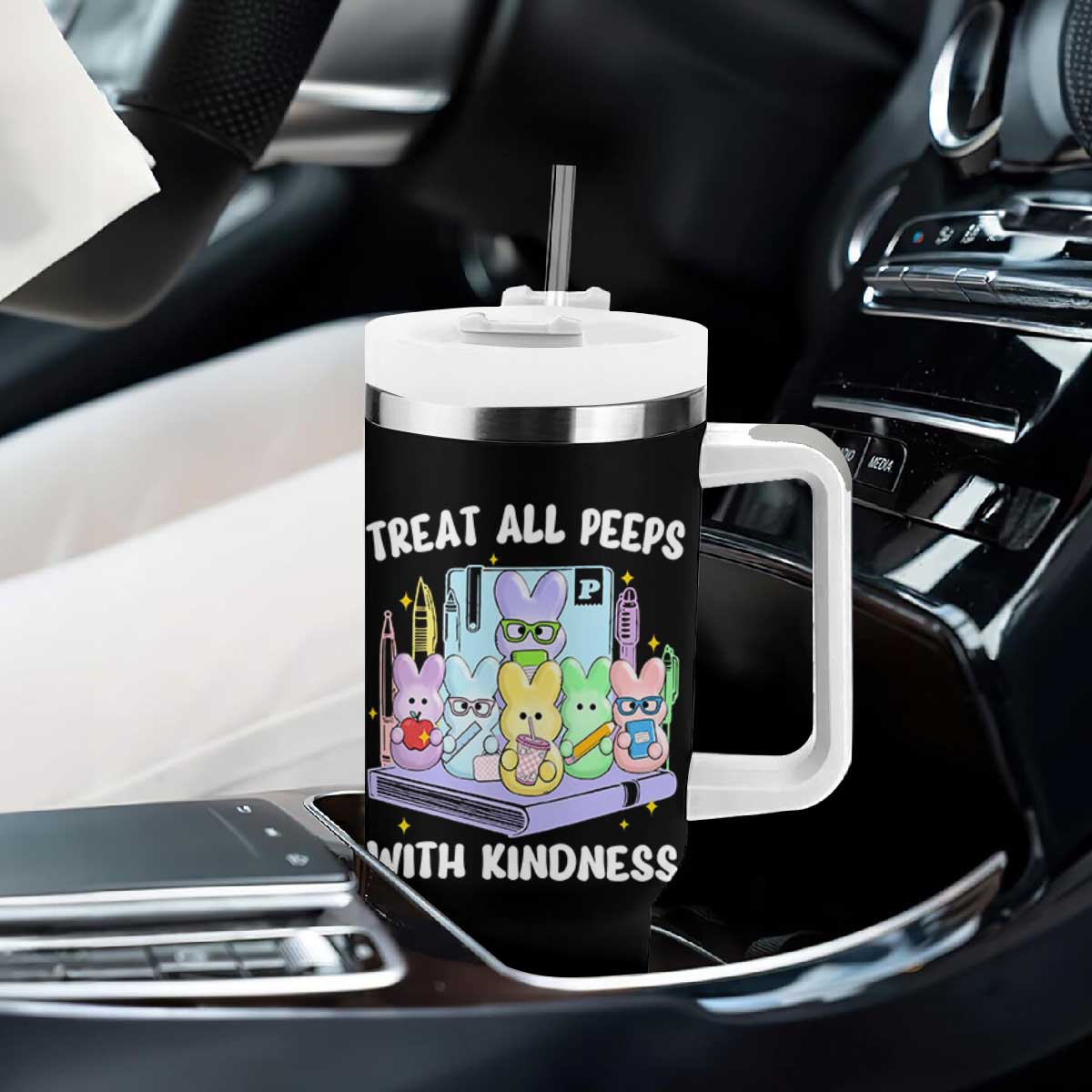 Teachers Easter Tumbler With Handle Treat All Peeps With Kindness TS10 Print Your Wear