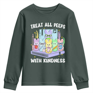 Teachers Easter Youth Sweatshirt Treat All Peeps With Kindness TS10 Dark Forest Green Print Your Wear