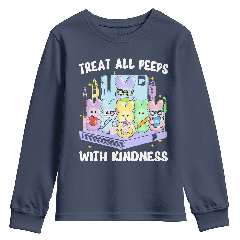 Teachers Easter Youth Sweatshirt Treat All Peeps With Kindness TS10 Navy Print Your Wear