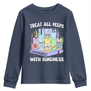 Teachers Easter Youth Sweatshirt Treat All Peeps With Kindness TS10 Navy Print Your Wear