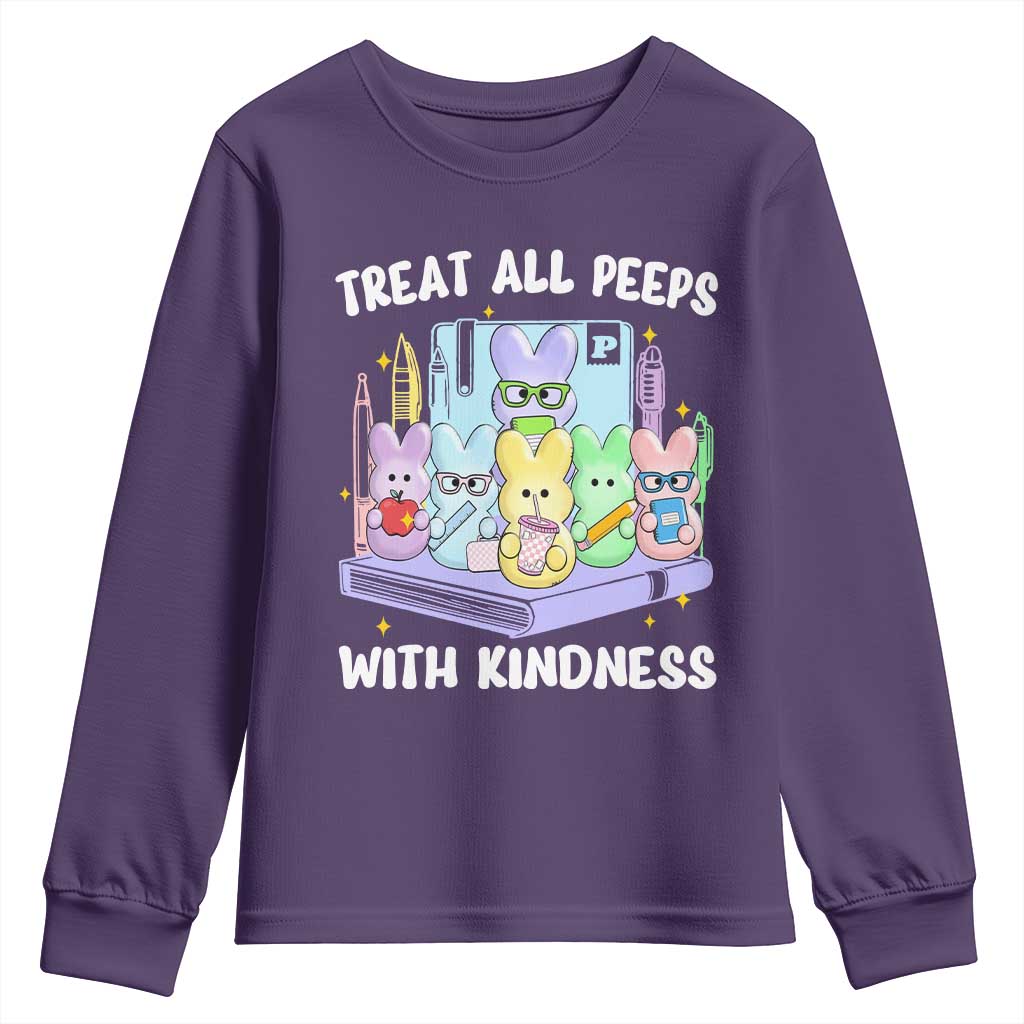 Teachers Easter Youth Sweatshirt Treat All Peeps With Kindness TS10 Purple Print Your Wear