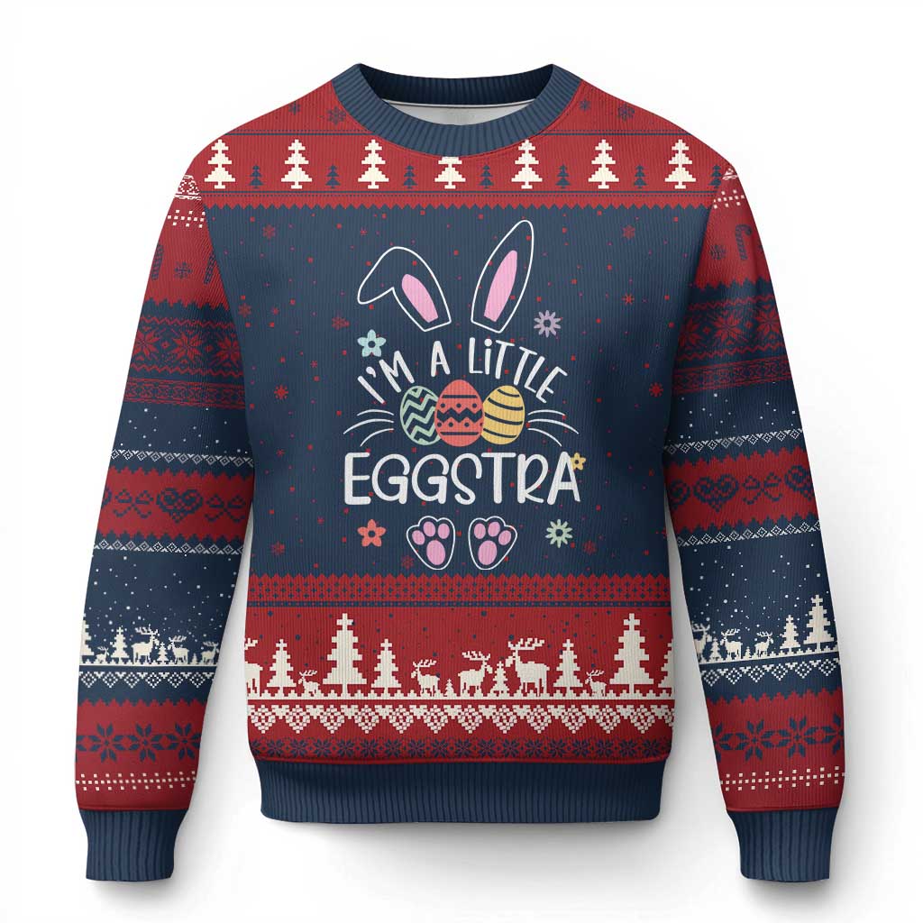 Funny Easter Ugly Christmas Sweater Im A Little Eggstra Bunny Cute Kids Toddler TS10 Navy Red Print Your Wear