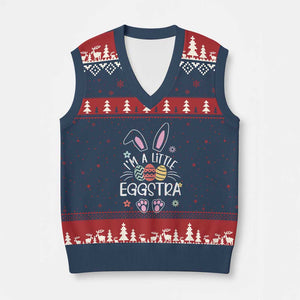 Funny Easter V-Neck Knit Sweater Vest Im A Little Eggstra Bunny Cute Kids Toddler TS10 Navy Red Print Your Wear