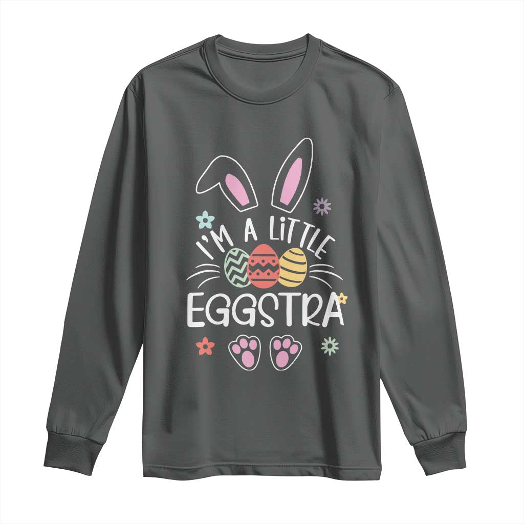 Funny Easter Long Sleeve Shirt Im A Little Eggstra Bunny Cute Kids Toddler TS10 Dark Heather Print Your Wear