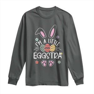 Funny Easter Long Sleeve Shirt Im A Little Eggstra Bunny Cute Kids Toddler TS10 Dark Heather Print Your Wear