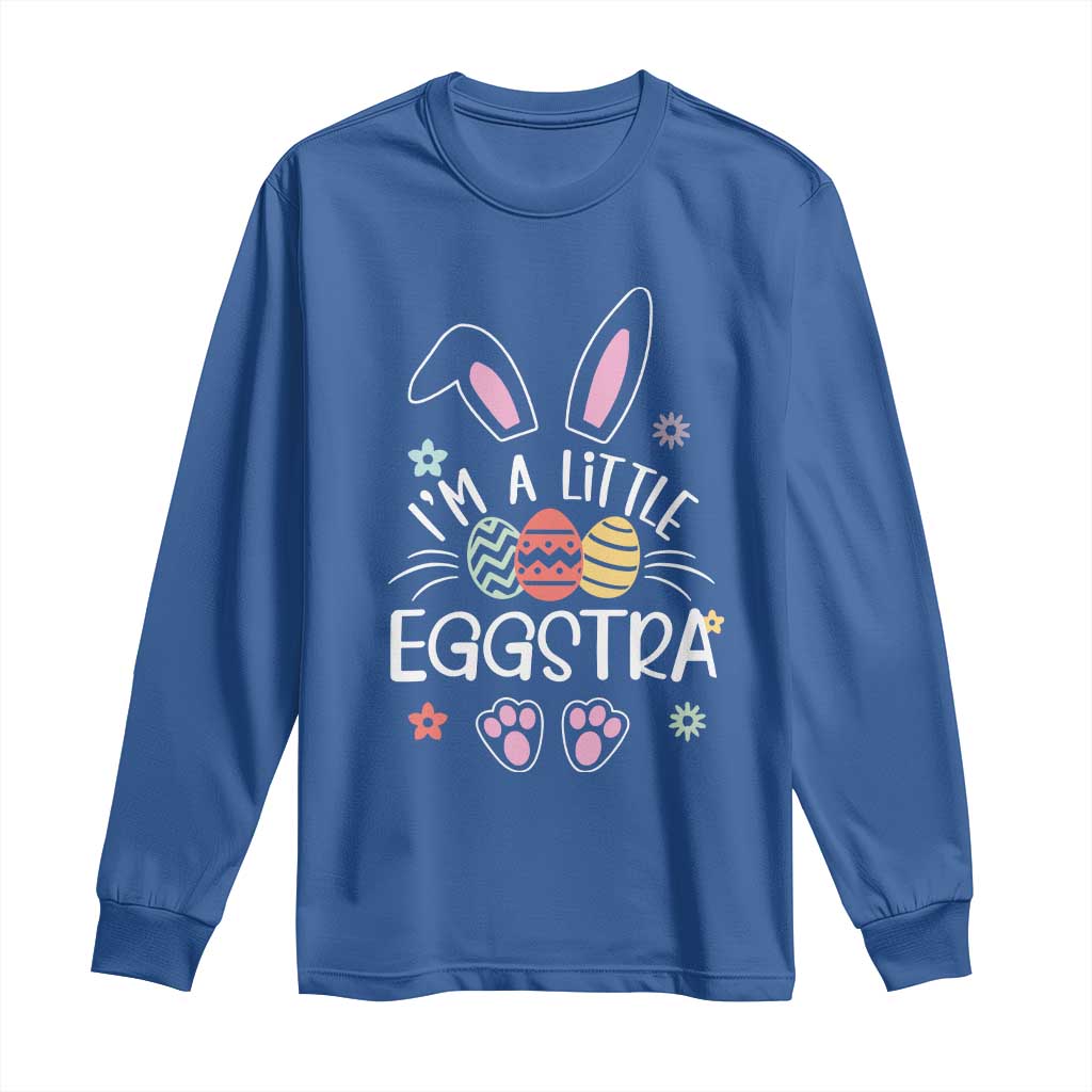 Funny Easter Long Sleeve Shirt Im A Little Eggstra Bunny Cute Kids Toddler TS10 Royal Blue Print Your Wear