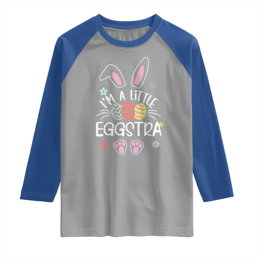 Funny Easter Raglan Shirt Im A Little Eggstra Bunny Cute Kids Toddler TS10 Sport Gray Royal Print Your Wear