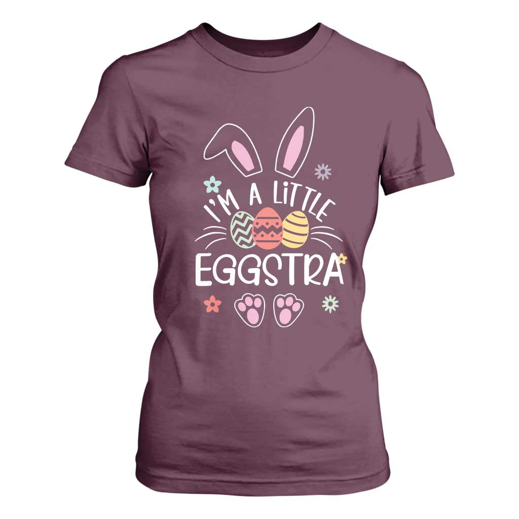 Funny Easter T Shirt For Women Im A Little Eggstra Bunny Cute Kids Toddler TS10 Maroon Print Your Wear