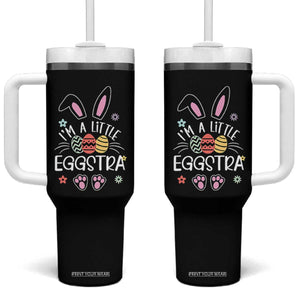 Funny Easter Tumbler With Handle Im A Little Eggstra Bunny Cute Kids Toddler TS10 One Size: 40 oz Black Print Your Wear