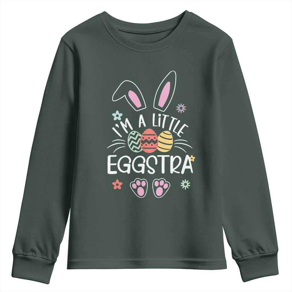 Funny Easter Youth Sweatshirt Im A Little Eggstra Bunny Cute Kids Toddler TS10 Dark Forest Green Print Your Wear