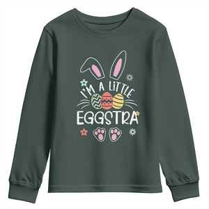 Funny Easter Youth Sweatshirt Im A Little Eggstra Bunny Cute Kids Toddler TS10 Dark Forest Green Print Your Wear