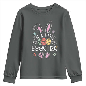 Funny Easter Youth Sweatshirt Im A Little Eggstra Bunny Cute Kids Toddler TS10 Dark Heather Print Your Wear