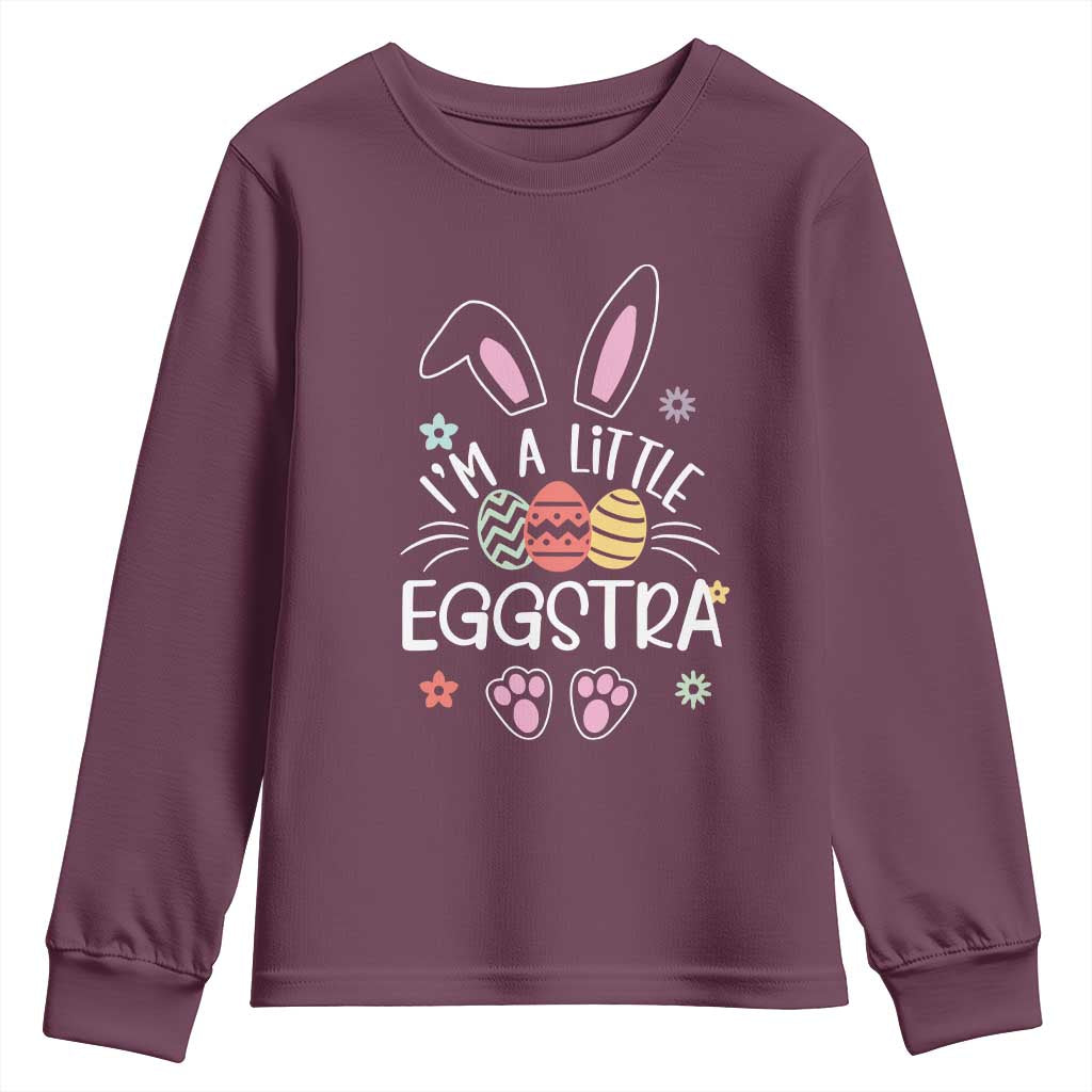 Funny Easter Youth Sweatshirt Im A Little Eggstra Bunny Cute Kids Toddler TS10 Maroon Print Your Wear