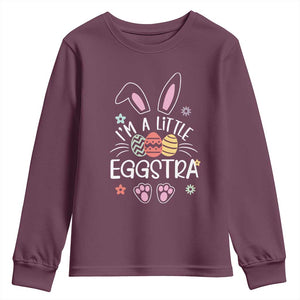 Funny Easter Youth Sweatshirt Im A Little Eggstra Bunny Cute Kids Toddler TS10 Maroon Print Your Wear