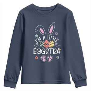 Funny Easter Youth Sweatshirt Im A Little Eggstra Bunny Cute Kids Toddler TS10 Navy Print Your Wear