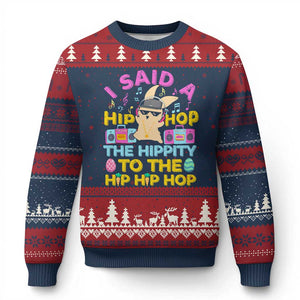 Funny Hip Hop Hippity Easter Bunny Ugly Christmas Sweater TS10 Navy Red Print Your Wear