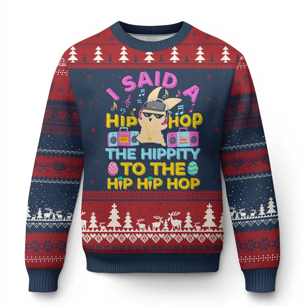 Funny Hip Hop Hippity Easter Bunny Ugly Christmas Sweater TS10 Navy Red Print Your Wear