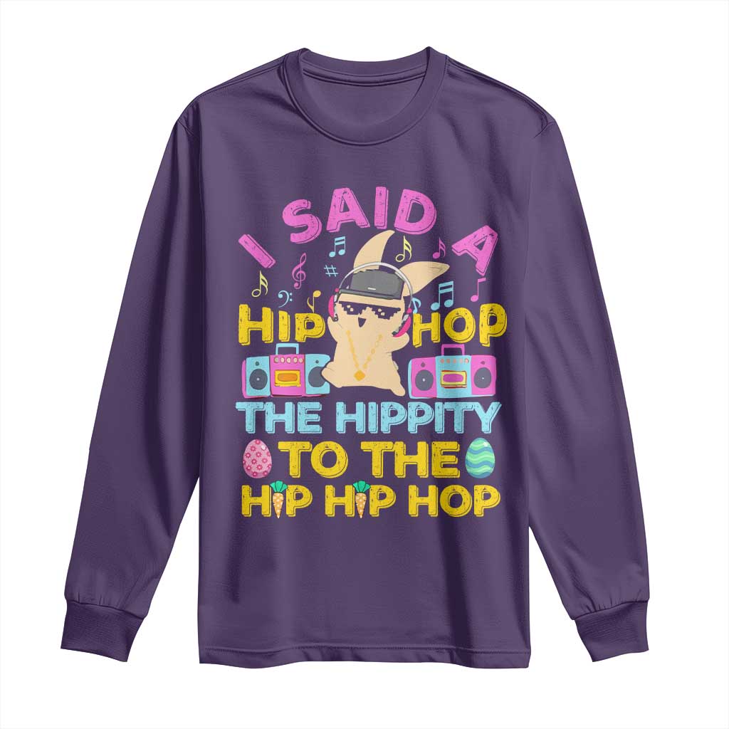 Funny Hip Hop Hippity Easter Bunny Long Sleeve Shirt TS10 Purple Print Your Wear