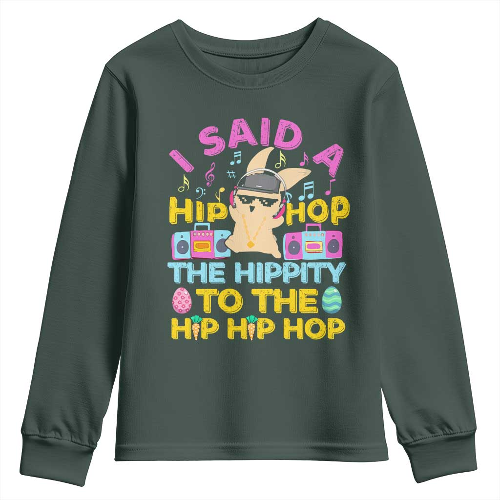 Funny Hip Hop Hippity Easter Bunny Youth Sweatshirt TS10 Dark Forest Green Print Your Wear
