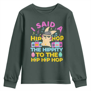 Funny Hip Hop Hippity Easter Bunny Youth Sweatshirt TS10 Dark Forest Green Print Your Wear
