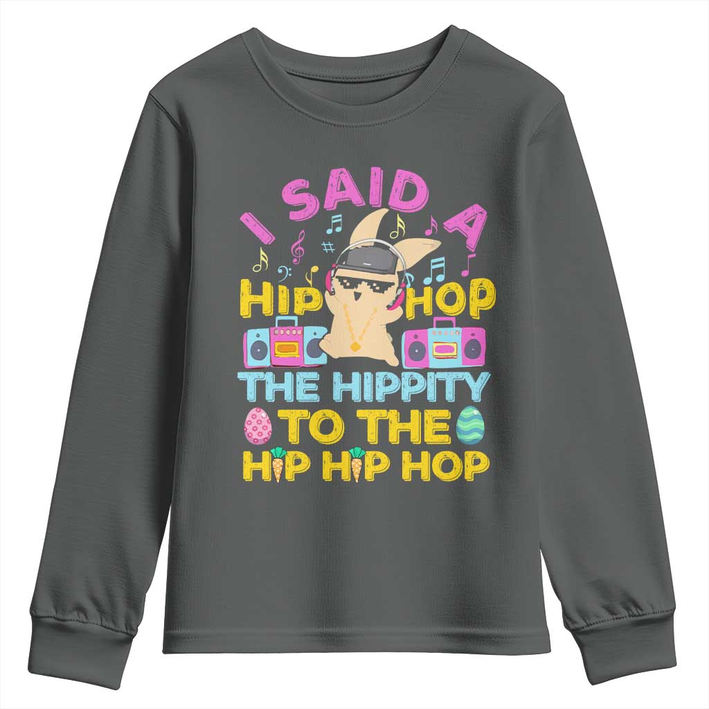 Funny Hip Hop Hippity Easter Bunny Youth Sweatshirt TS10 Dark Heather Print Your Wear