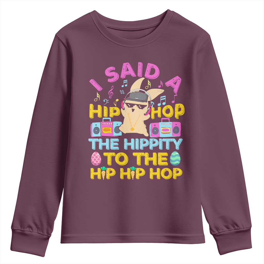 Funny Hip Hop Hippity Easter Bunny Youth Sweatshirt TS10 Maroon Print Your Wear