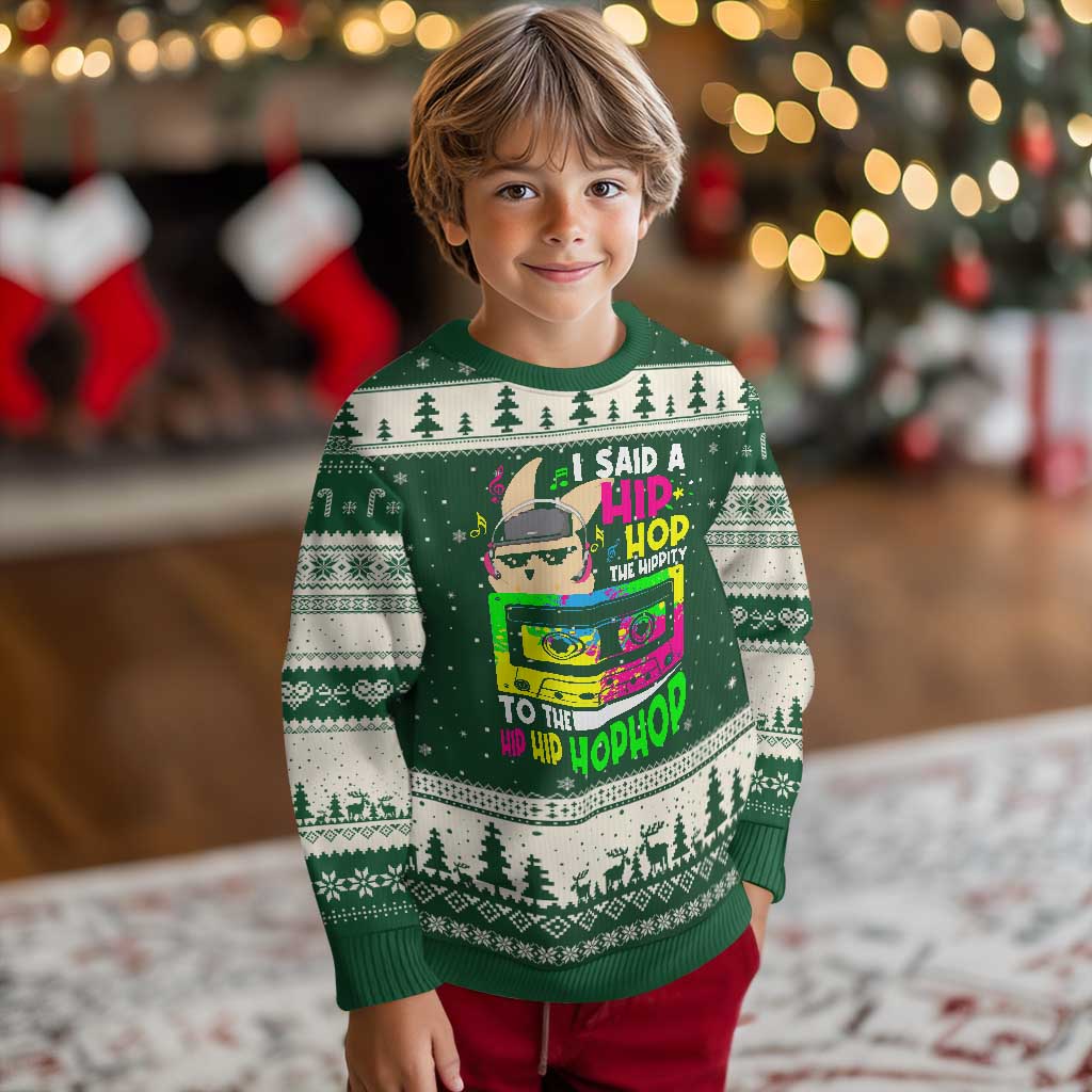 Hip Hop Easter Bunny Ugly Christmas Sweater Funny Hippity Cool Rabbit Lovers Toddler TS10 Forest Green Beige Print Your Wear