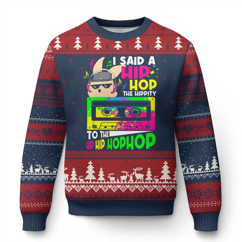 Hip Hop Easter Bunny Ugly Christmas Sweater Funny Hippity Cool Rabbit Lovers Toddler TS10 Navy Red Print Your Wear