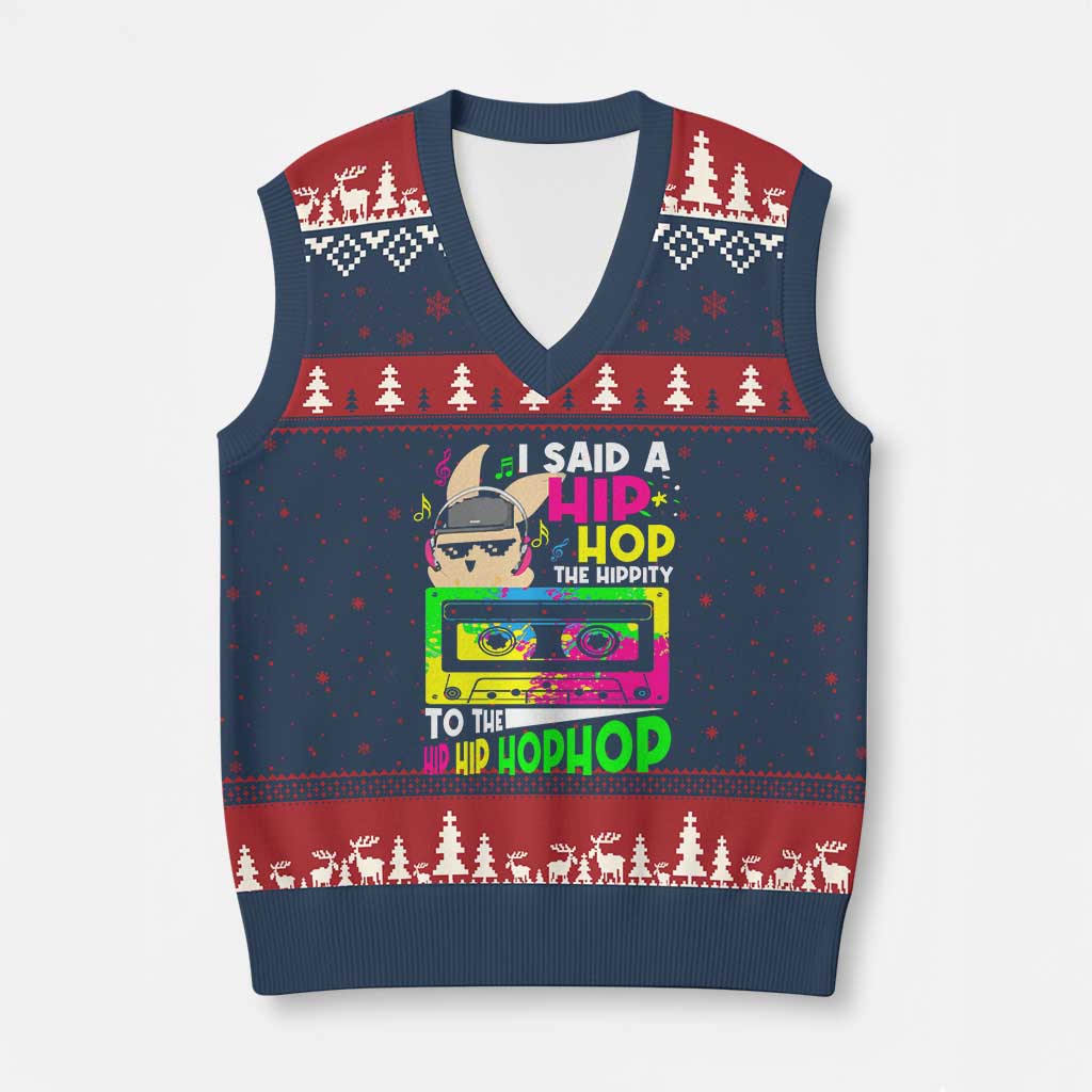 Hip Hop Easter Bunny V-Neck Knit Sweater Vest Funny Hippity Cool Rabbit Lovers Toddler TS10 Navy Red Print Your Wear
