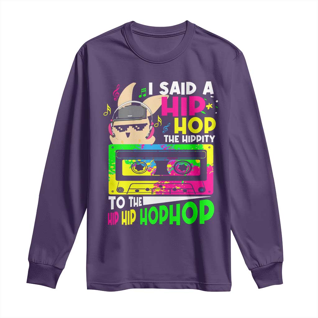 Hip Hop Easter Bunny Long Sleeve Shirt Funny Hippity Cool Rabbit Lovers Toddler TS10 Purple Print Your Wear