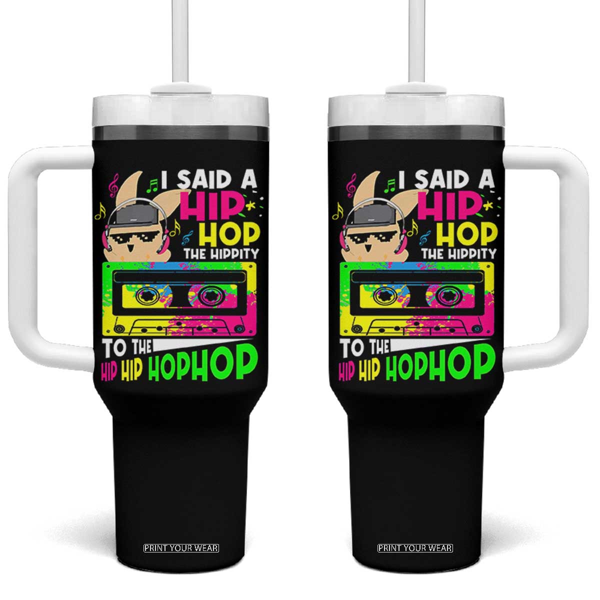 Hip Hop Easter Bunny Tumbler With Handle Funny Hippity Cool Rabbit Lovers Toddler TS10 One Size: 40 oz Black Print Your Wear