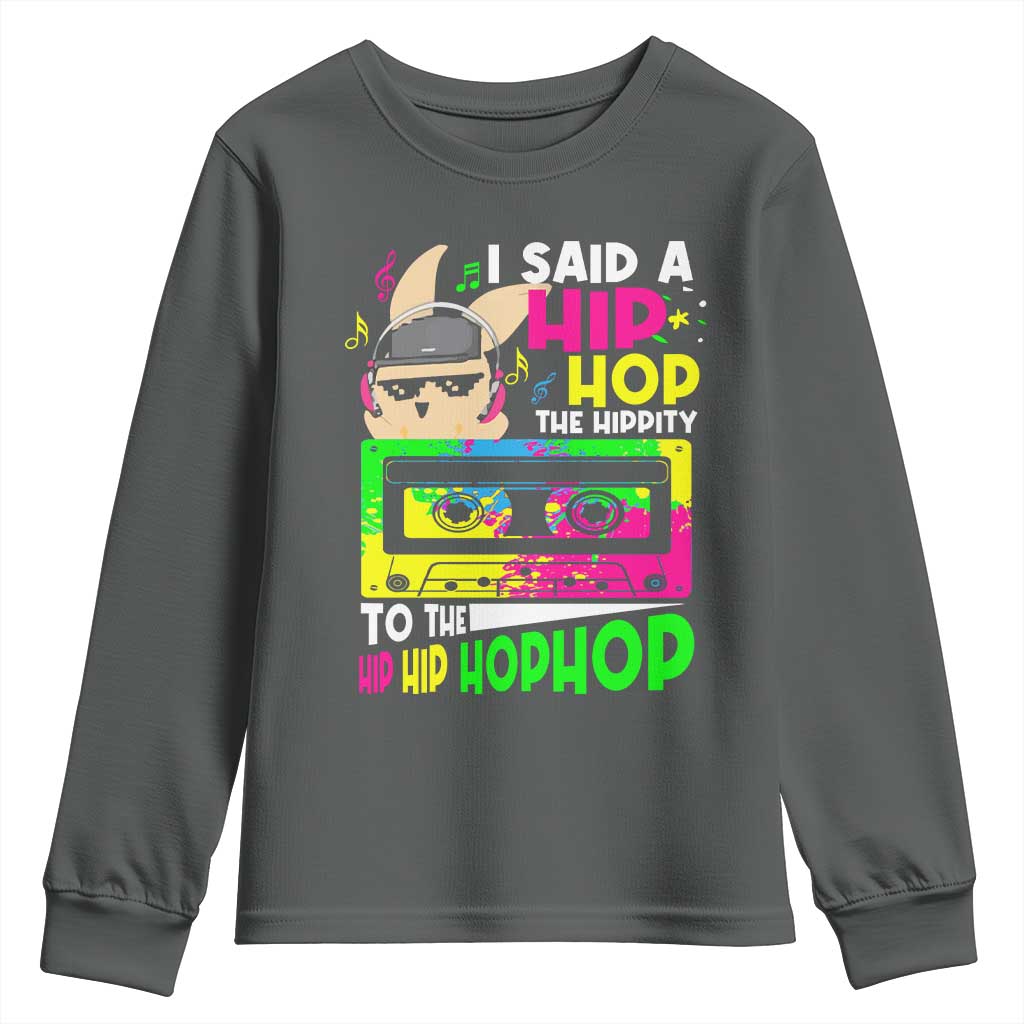 Hip Hop Easter Bunny Youth Sweatshirt Funny Hippity Cool Rabbit Lovers Toddler TS10 Dark Heather Print Your Wear