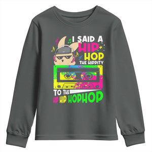 Hip Hop Easter Bunny Youth Sweatshirt Funny Hippity Cool Rabbit Lovers Toddler TS10 Dark Heather Print Your Wear