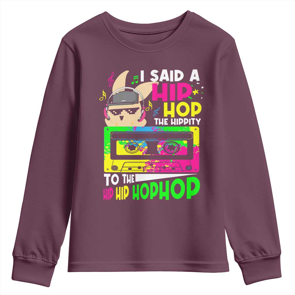 Hip Hop Easter Bunny Youth Sweatshirt Funny Hippity Cool Rabbit Lovers Toddler TS10 Maroon Print Your Wear